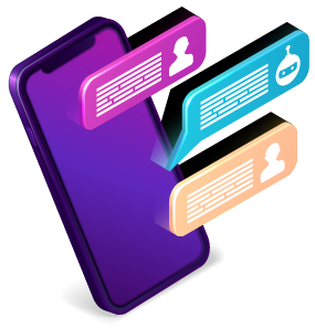 phone with text messages coming out of the screen